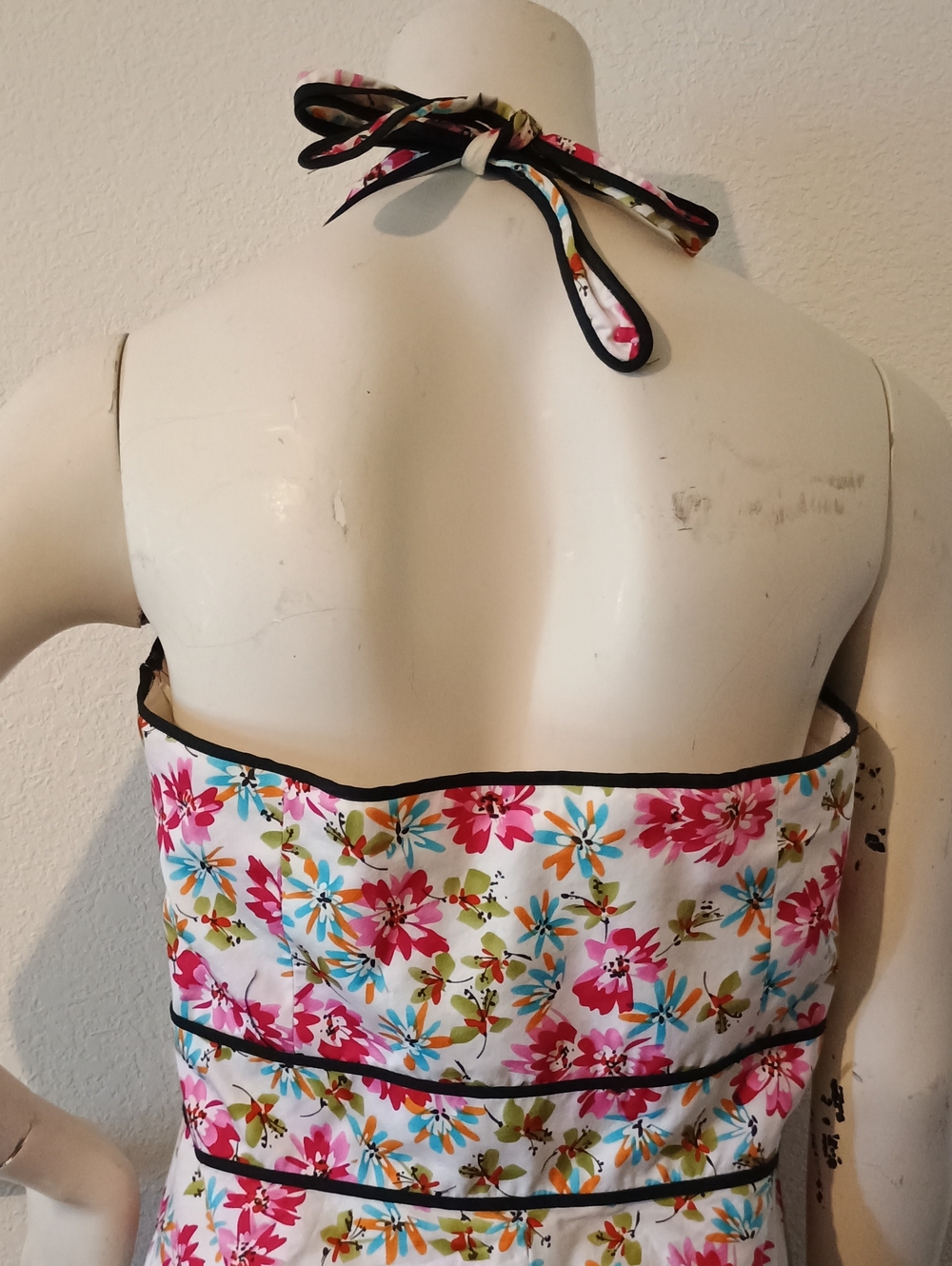 Floral Halter Midi Dress - Pink/White - Picture 6 of 9
